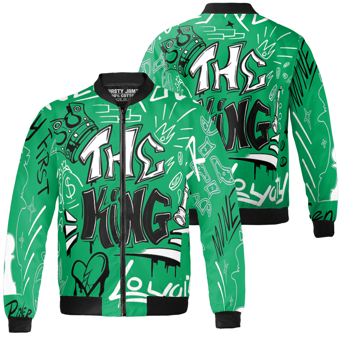 Lucky Green 5s Jacket Match The King 3D All-Over Print Graffiti - NastyJamz