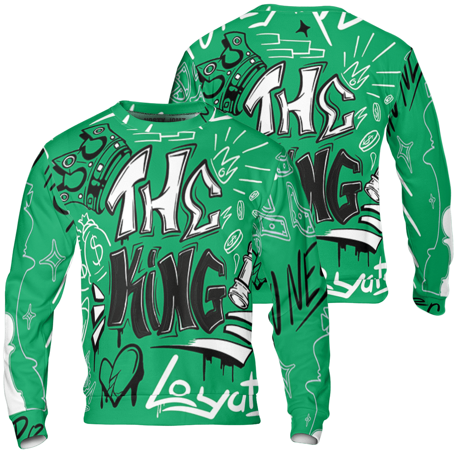 Lucky Green 5s Sweatshirt Match The King 3D All-Over Print Graffiti - NastyJamz