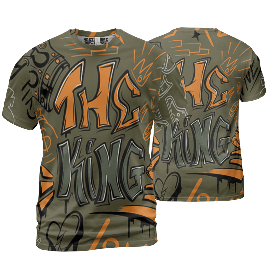 Olive 5s T Shirt Match The King 3D All-Over Print Graffiti - NastyJamz