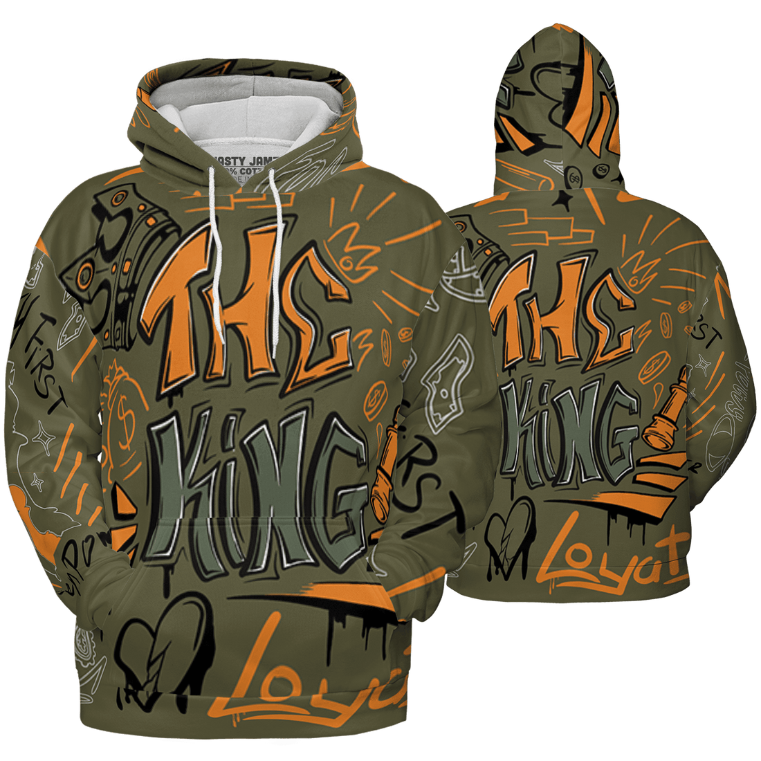 Olive 5s Hoodie Match The King 3D All-Over Print Graffiti - NastyJamz
