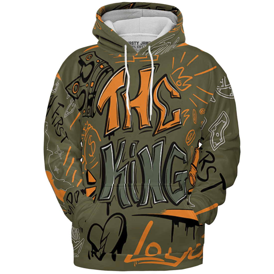 Olive 5s Hoodie Match The King 3D All-Over Print Graffiti - NastyJamz