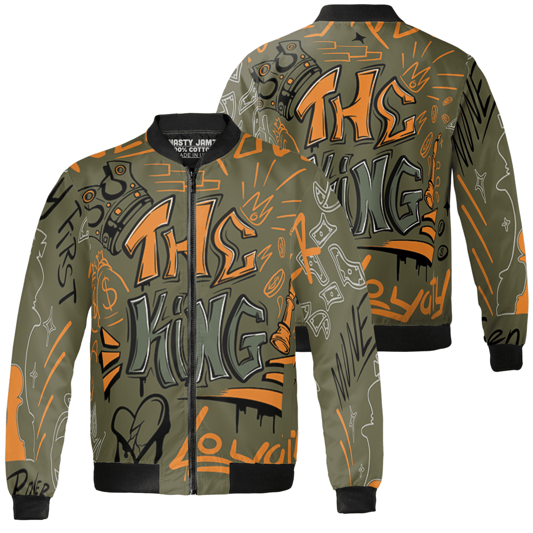 Olive 5s Jacket Match The King 3D All-Over Print Graffiti - NastyJamz