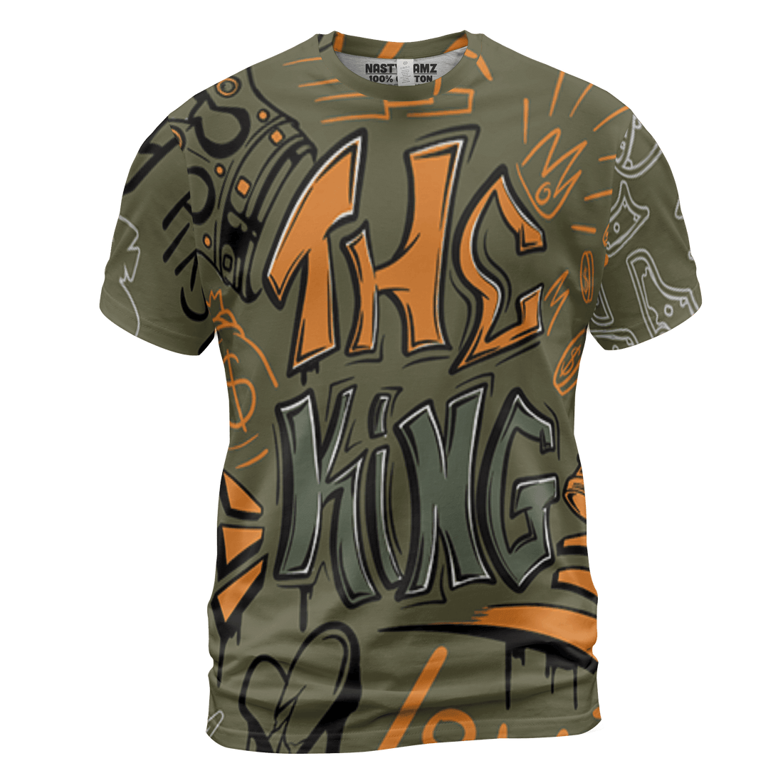 Olive 5s T Shirt Match The King 3D All-Over Print Graffiti - NastyJamz