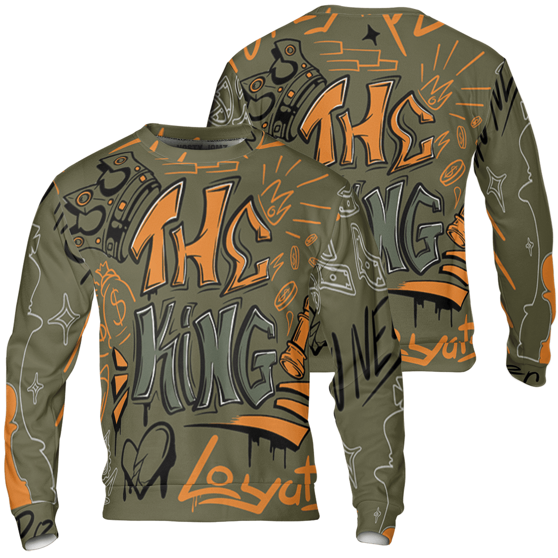 Olive 5s Sweatshirt Match The King 3D All-Over Print Graffiti - NastyJamz