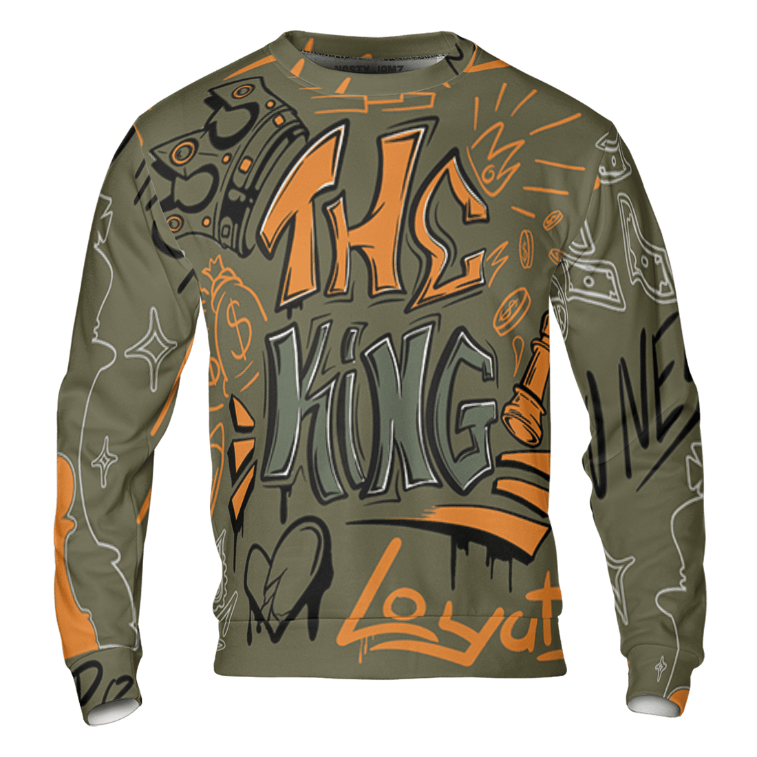 Olive 5s Sweatshirt Match The King 3D All-Over Print Graffiti - NastyJamz