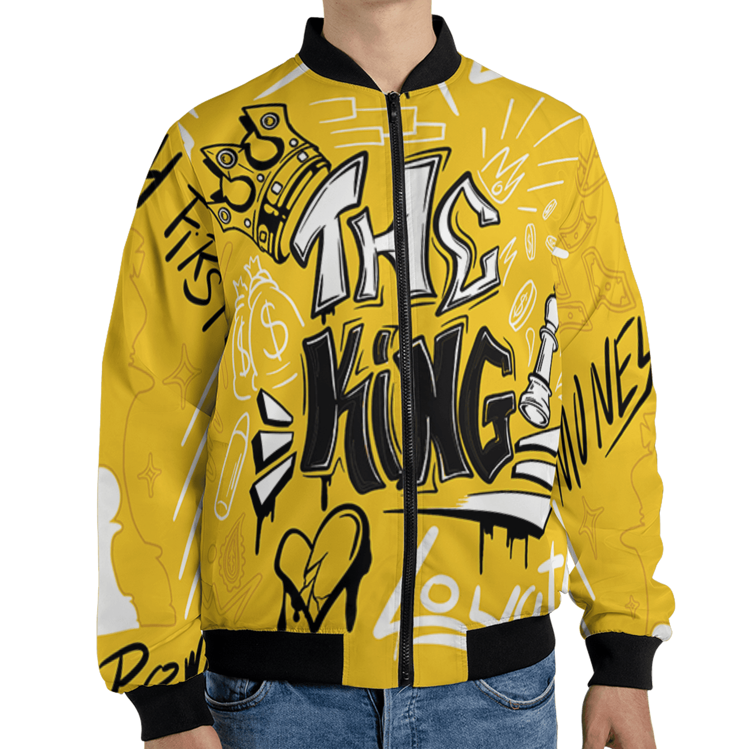 Yellow Ochre 6s Jacket Match The King 3D All-Over Print Graffiti - NastyJamz