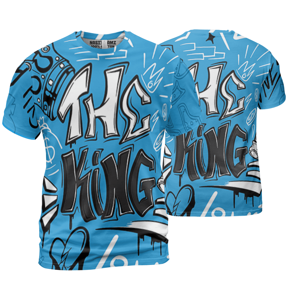 Powder Blue 9s T Shirt Match The King 3D All-Over Print Graffiti - NastyJamz