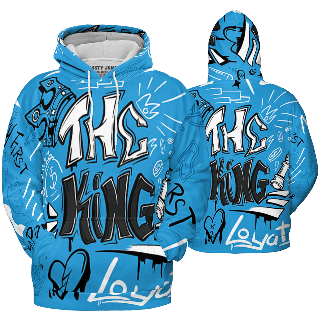 Powder Blue 9s Hoodie Match The King 3D All-Over Print Graffiti - NastyJamz