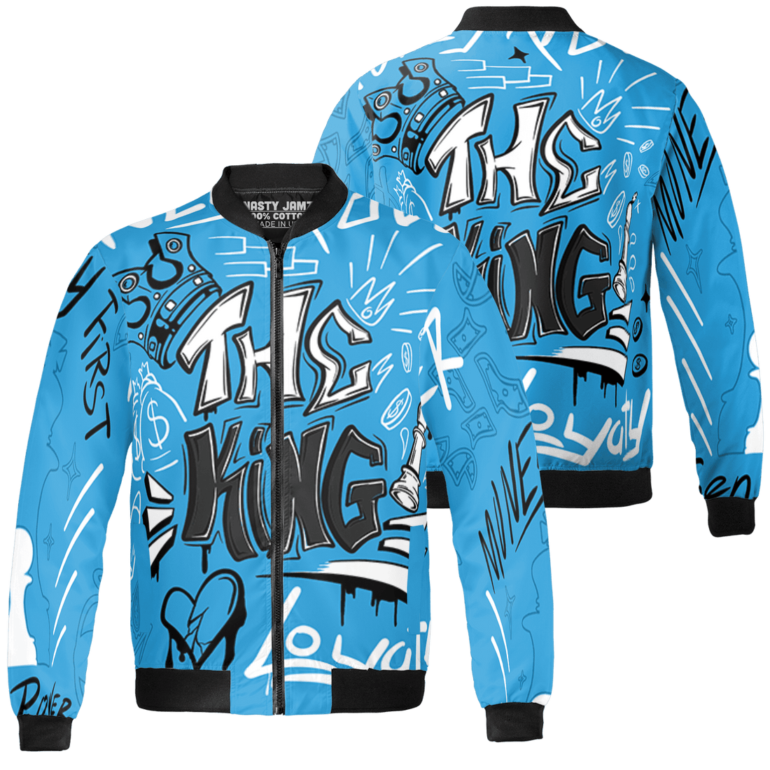 Powder Blue 9s Jacket Match The King 3D All-Over Print Graffiti - NastyJamz
