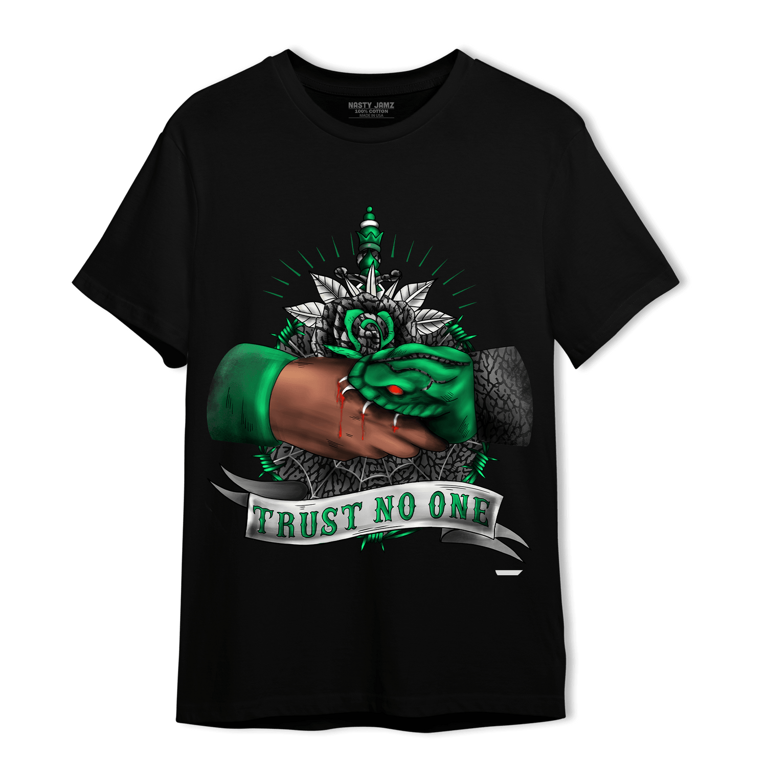 Lucky Green 3s T Shirt Match Trust No One Old School - NastyJamz