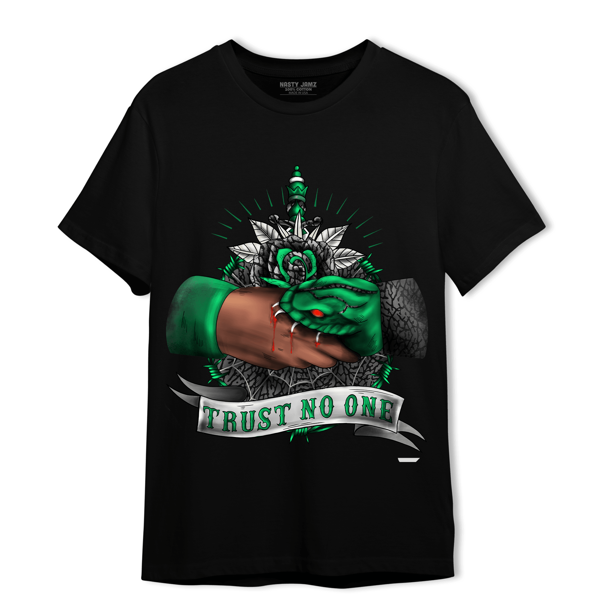 Lucky Green 3s T Shirt Match Trust No One Old School - NastyJamz