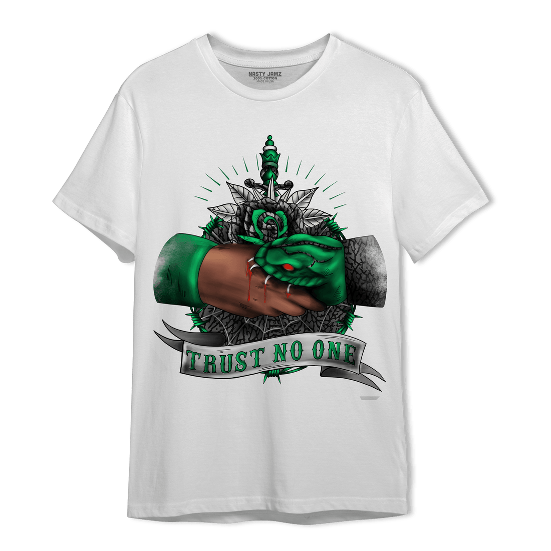 Lucky Green 3s T Shirt Match Trust No One Old School - NastyJamz