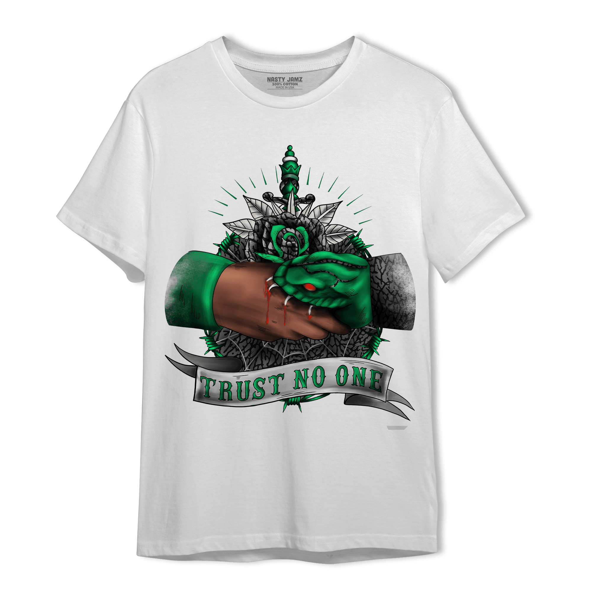 Lucky Green 3s T Shirt Match Trust No One Old School - NastyJamz