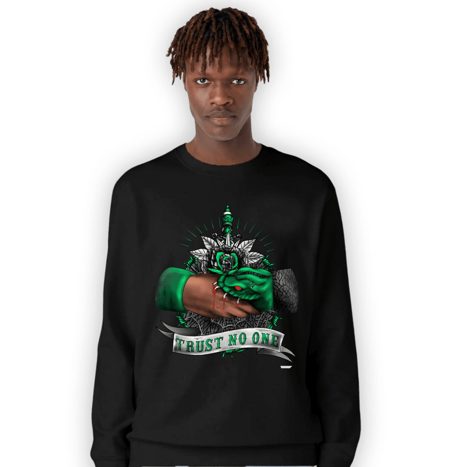 Lucky Green 3s Sweatshirt Match Trust No One Old School - NastyJamz