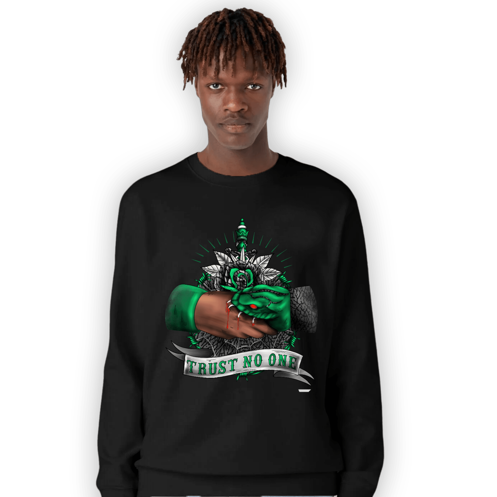 Lucky Green 3s Sweatshirt Match Trust No One Old School - NastyJamz