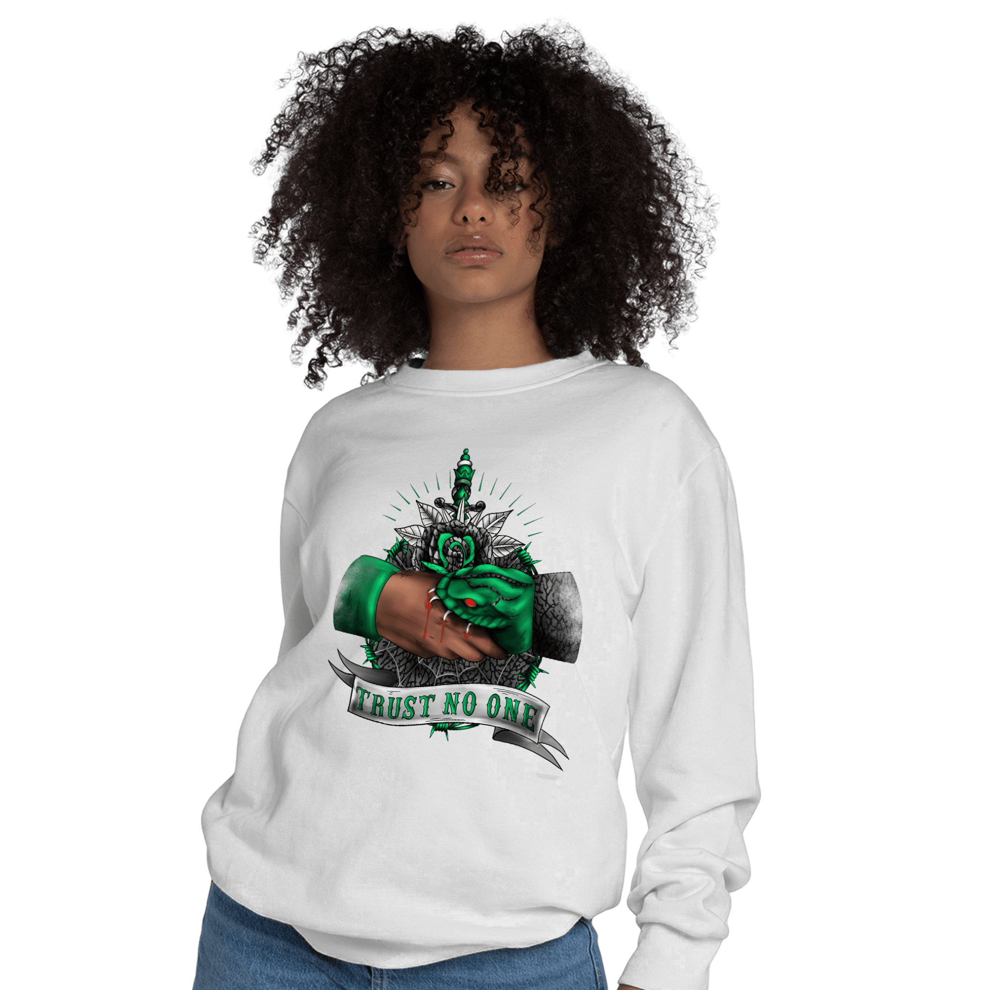 Lucky Green 3s Sweatshirt Match Trust No One Old School - NastyJamz