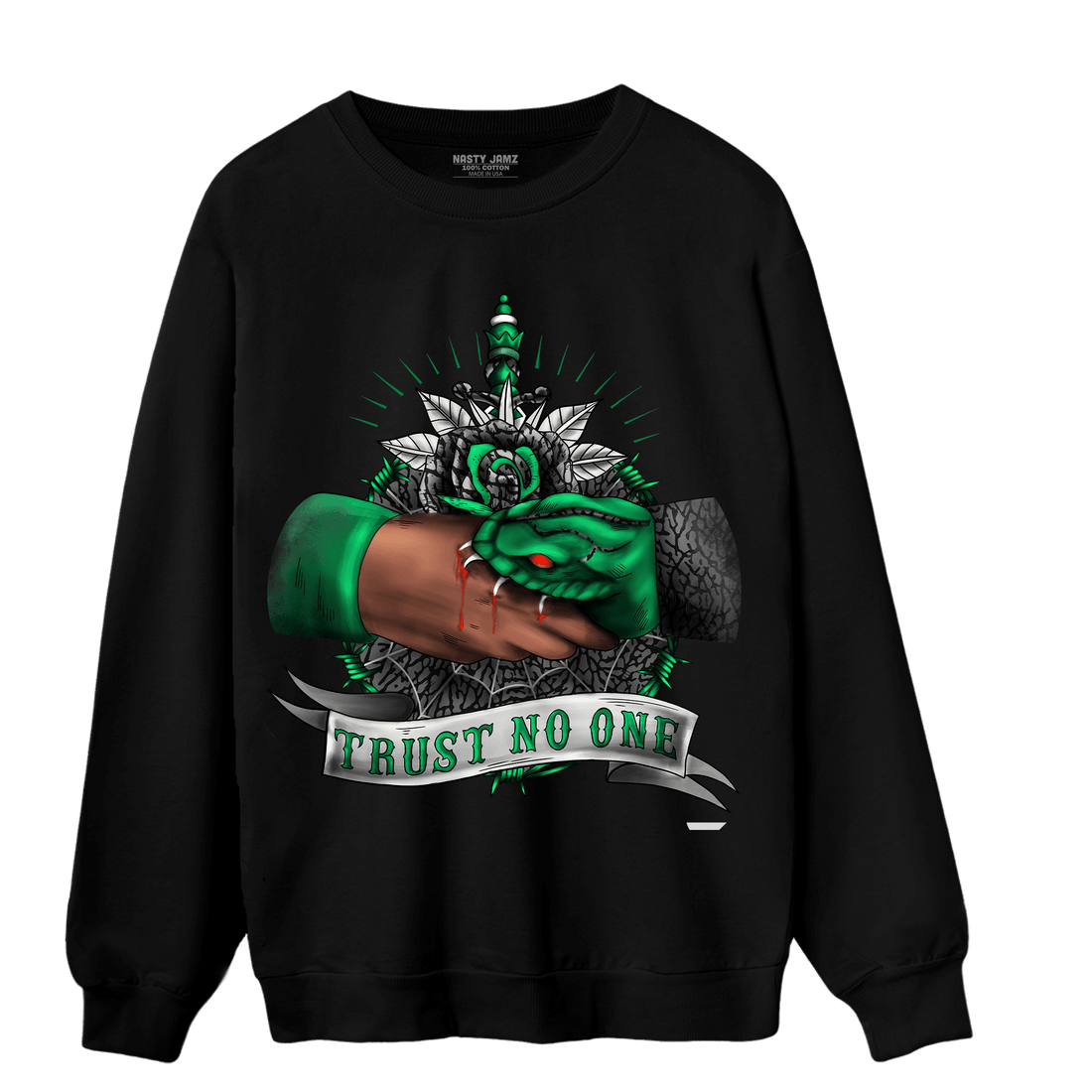 Lucky Green 3s Sweatshirt Match Trust No One Old School - NastyJamz