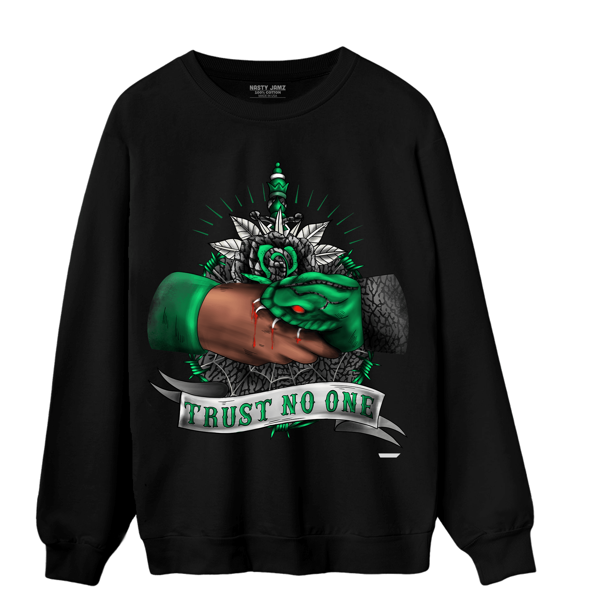 Lucky Green 3s Sweatshirt Match Trust No One Old School - NastyJamz