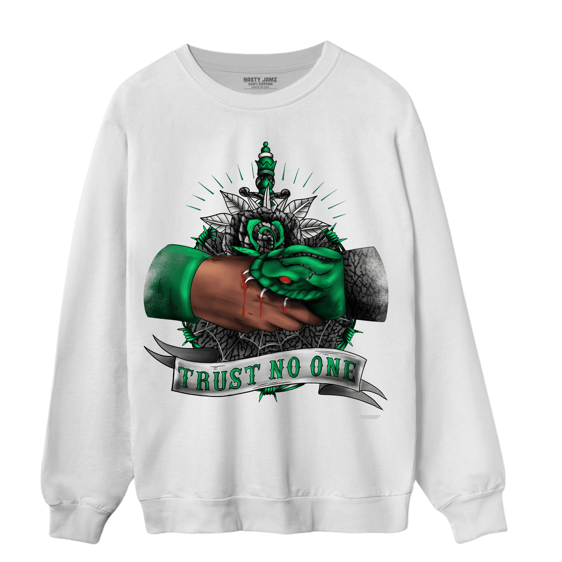 Lucky Green 3s Sweatshirt Match Trust No One Old School - NastyJamz