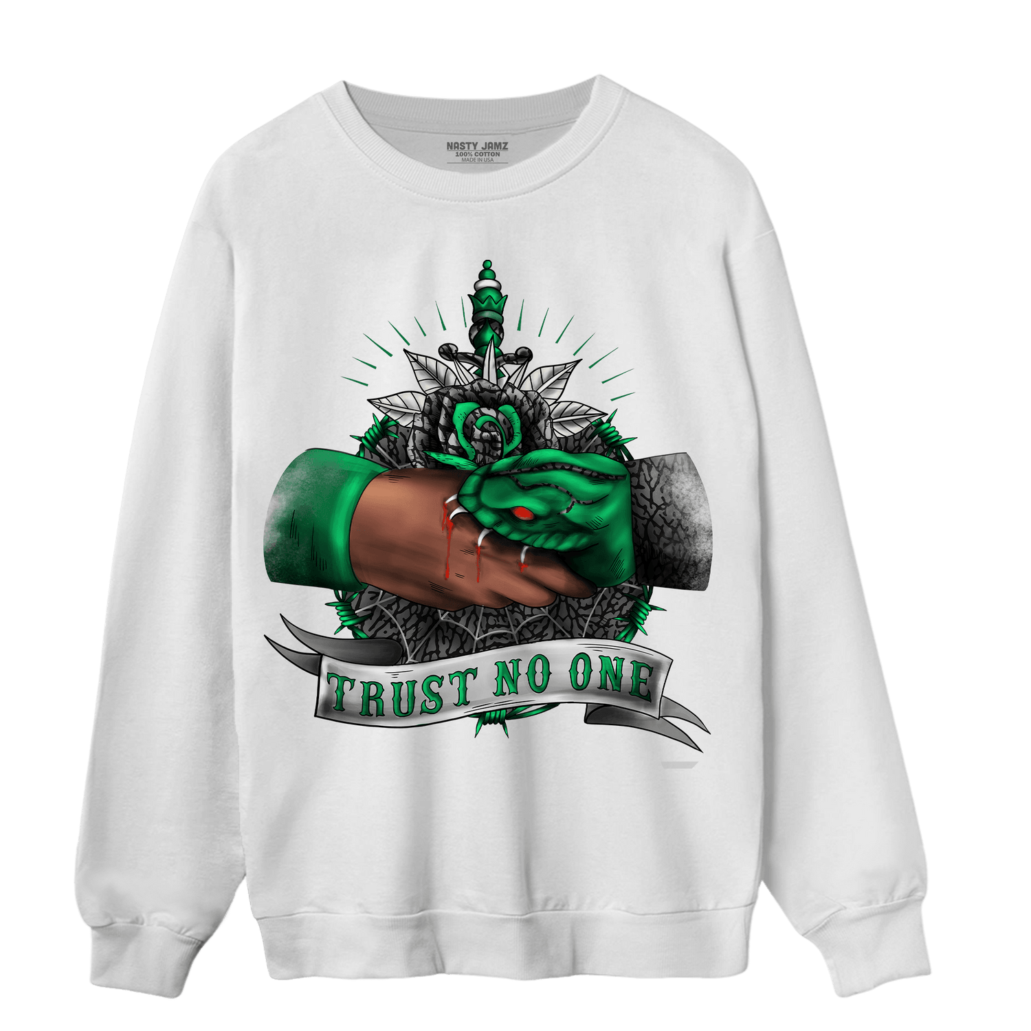 Lucky Green 3s Sweatshirt Match Trust No One Old School - NastyJamz