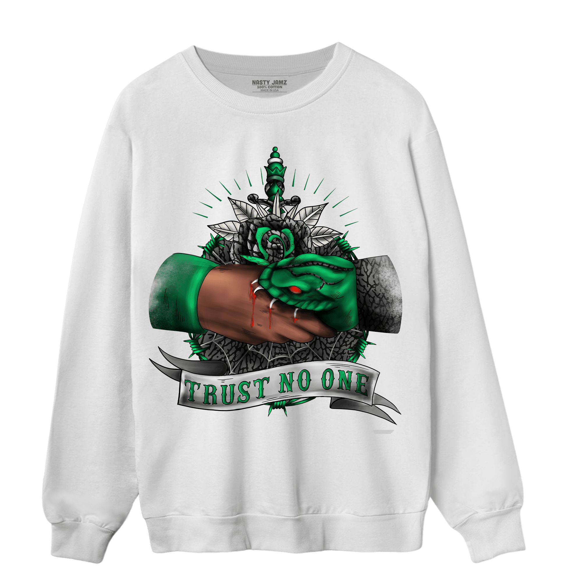 Lucky Green 3s Sweatshirt Match Trust No One Old School - NastyJamz