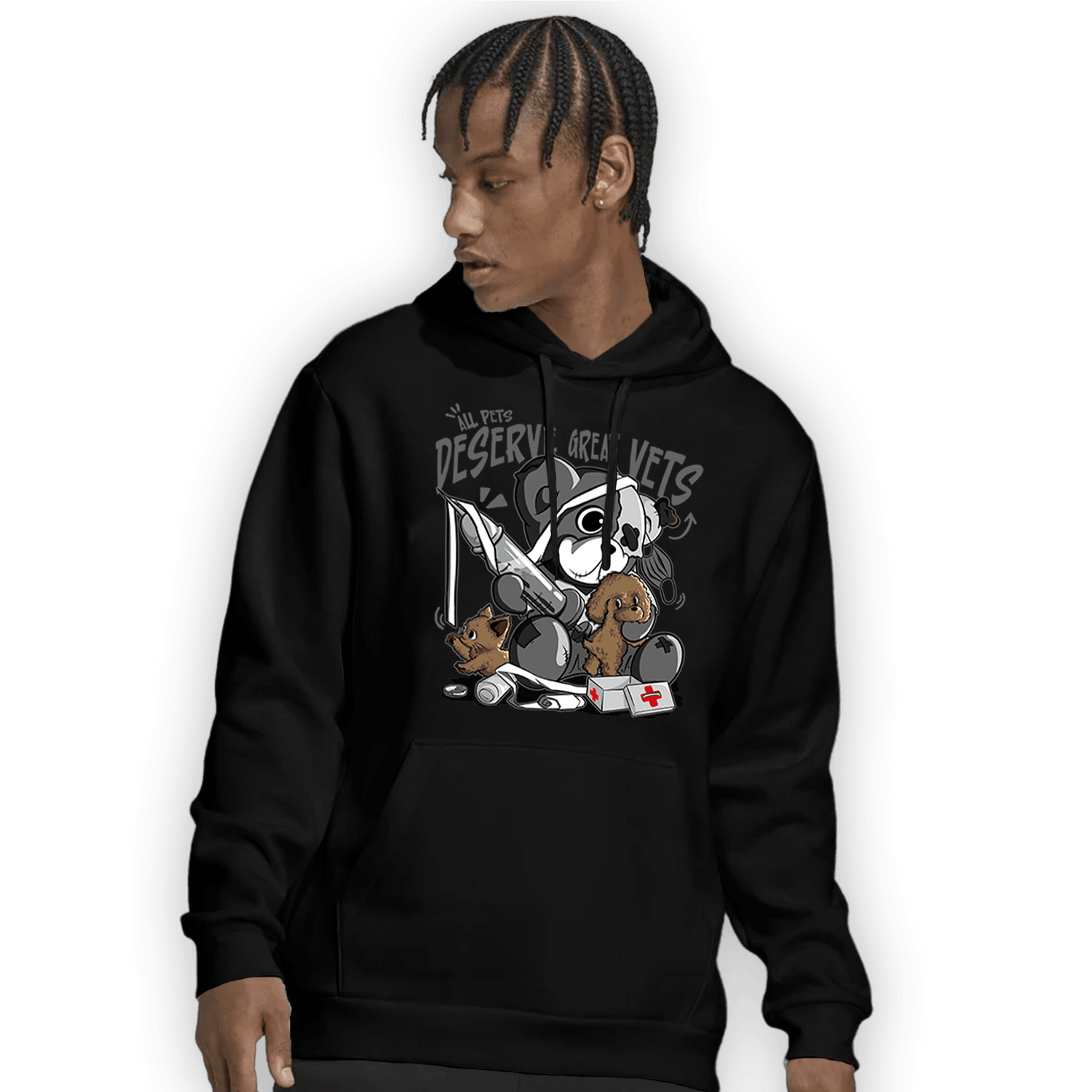Retro High OG Black White 1s Hoodie Match Veterinary BER - NastyJamz